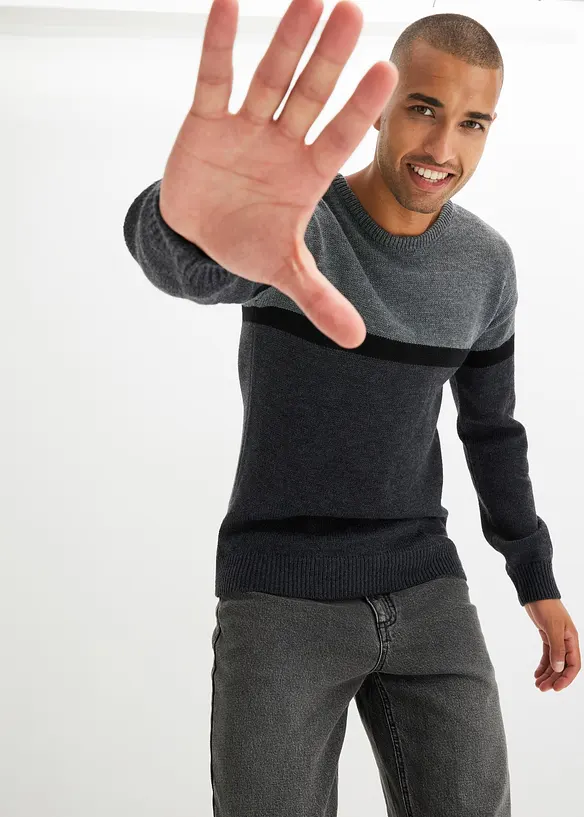 onderhoudsvriendelijke trui met ronde hals in colourblocking-design, bonprix