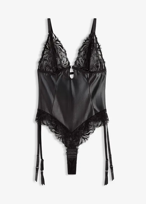 Stringbody in wetlook met afneembare jarretals, bonprix