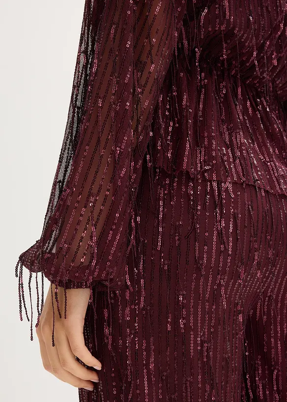 Paillettenblouse met franjes, bonprix