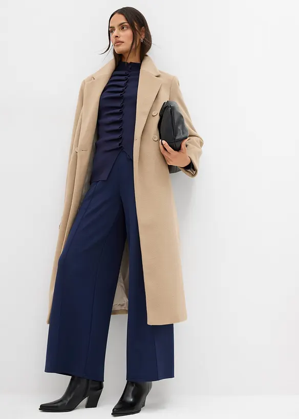 Lange jas in wollen look met dubbele knopen, bonprix