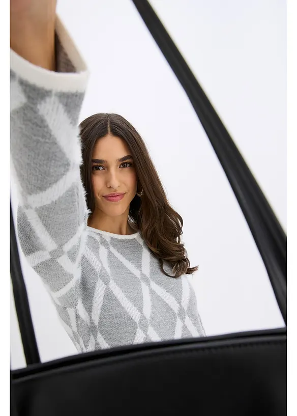 Gebreide jurk met ruitpatroon van verengaren, bonprix