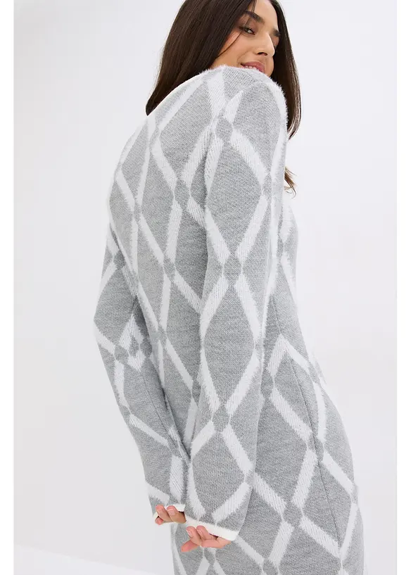 Gebreide jurk met ruitpatroon van verengaren, bonprix