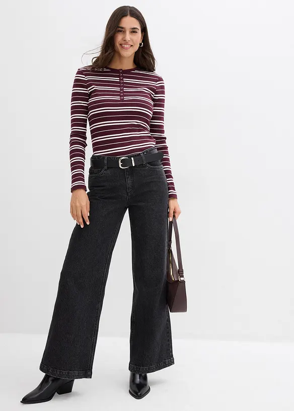 Geribde longsleeve in een biologische katoenmix, bonprix