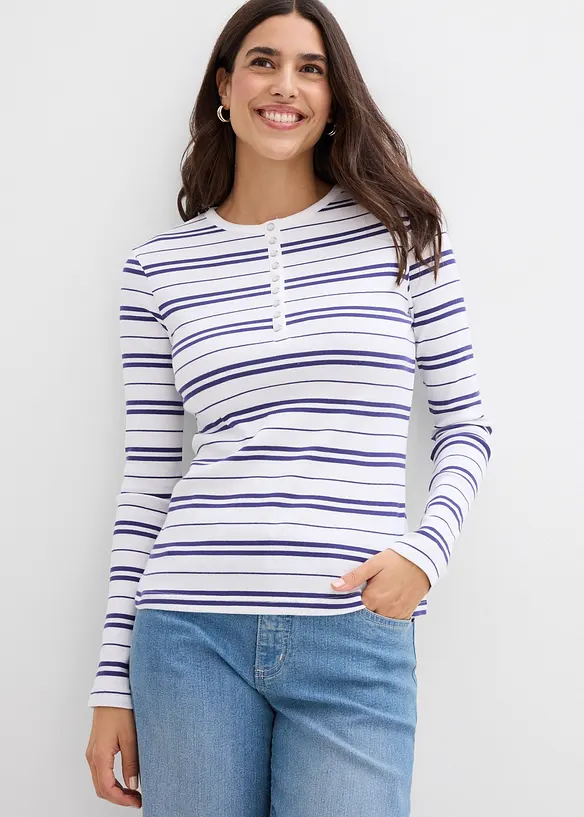 Geribde longsleeve in een biologische katoenmix, bonprix