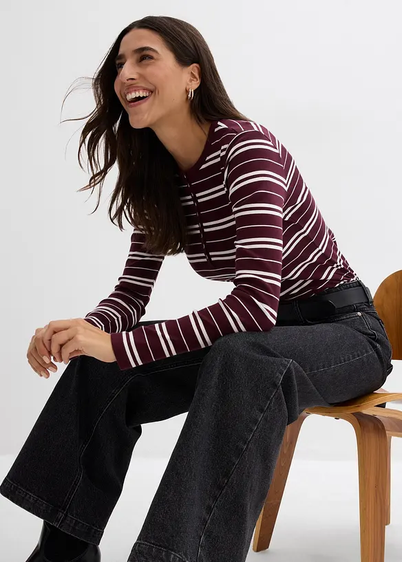 Geribde longsleeve in een biologische katoenmix, bonprix