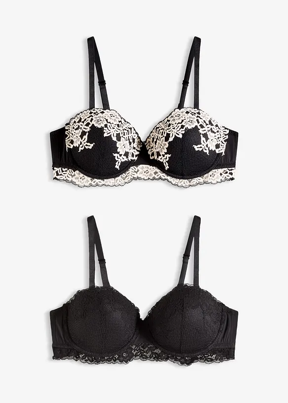 Balconette bh met tweekleurig kant (set van 2), bonprix