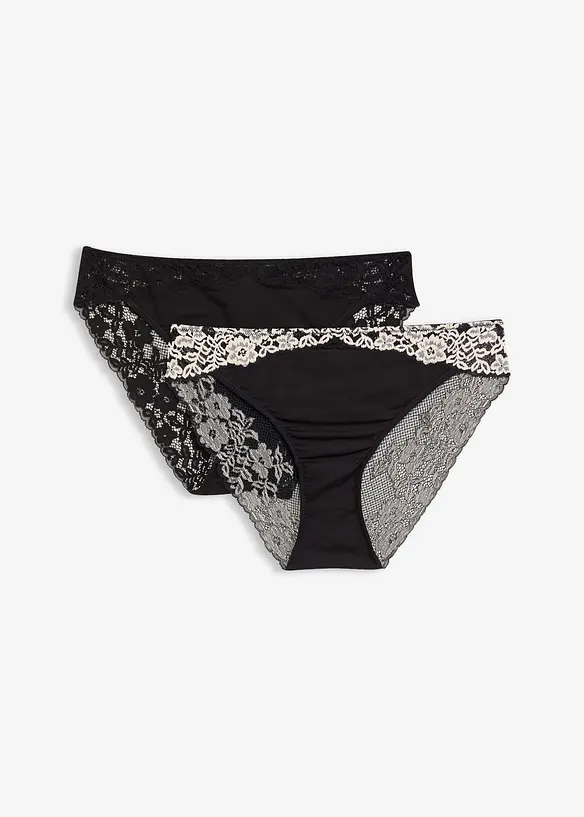 Slip van tweekleurig kant (set van 2), bonprix