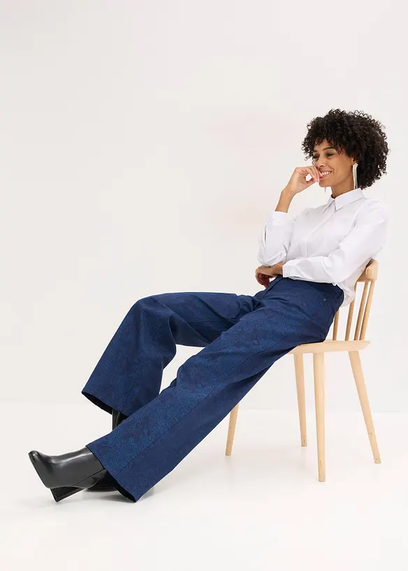 Wide leg broek van stretch katoen, bonprix