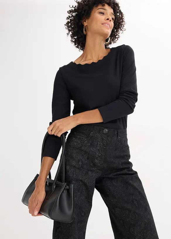 Wide leg broek van stretch katoen, bonprix