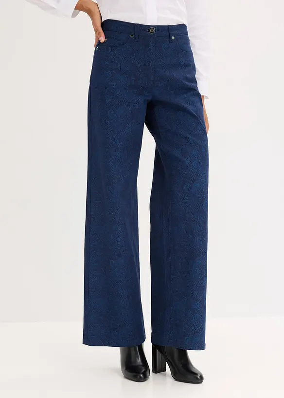 Wide leg broek van stretch katoen, bonprix