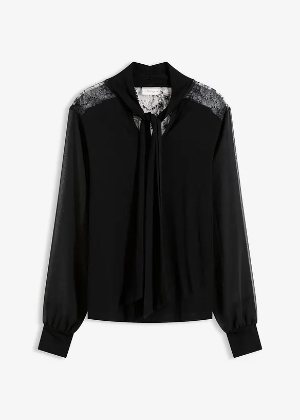 Shirt met strik en kant, bonprix