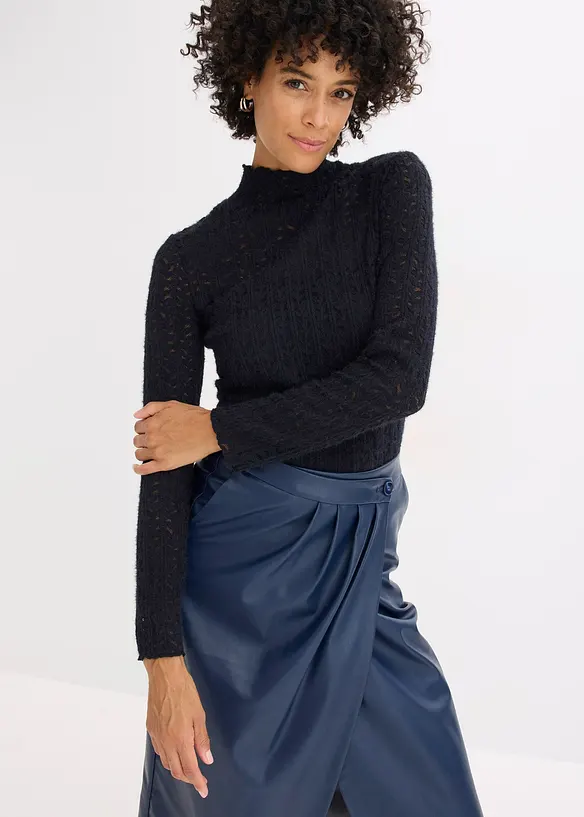 Colshirt met kant, bonprix