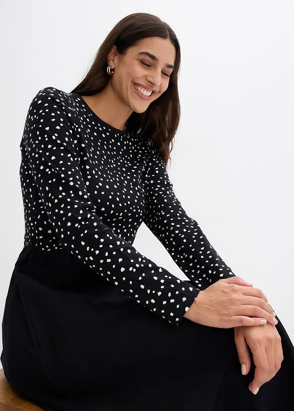 Jurk in een mix van materialen van puur katoen, bonprix