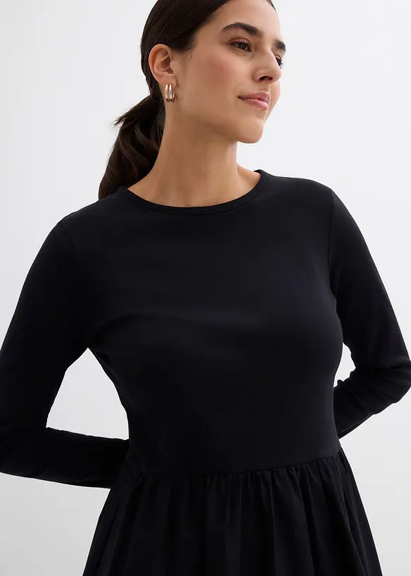 Jurk in een materiaalmix van puur katoen, bonprix