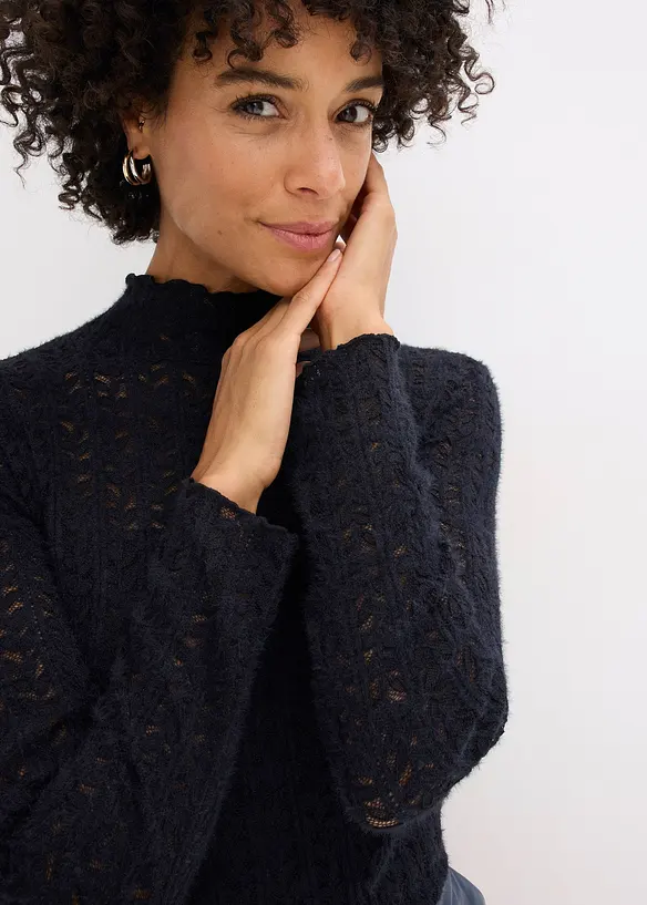 Colshirt met kant, bonprix