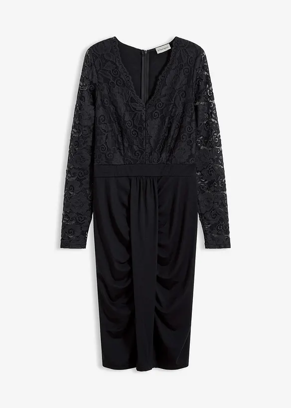 Kanten jurk met drapering, bonprix