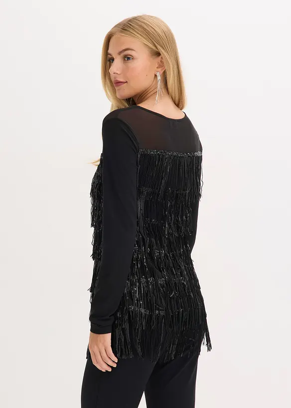 Longsleeve met pailletten franjes, bonprix