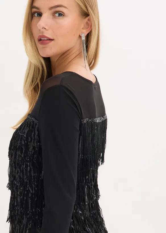 Longsleeve met pailletten franjes, bonprix