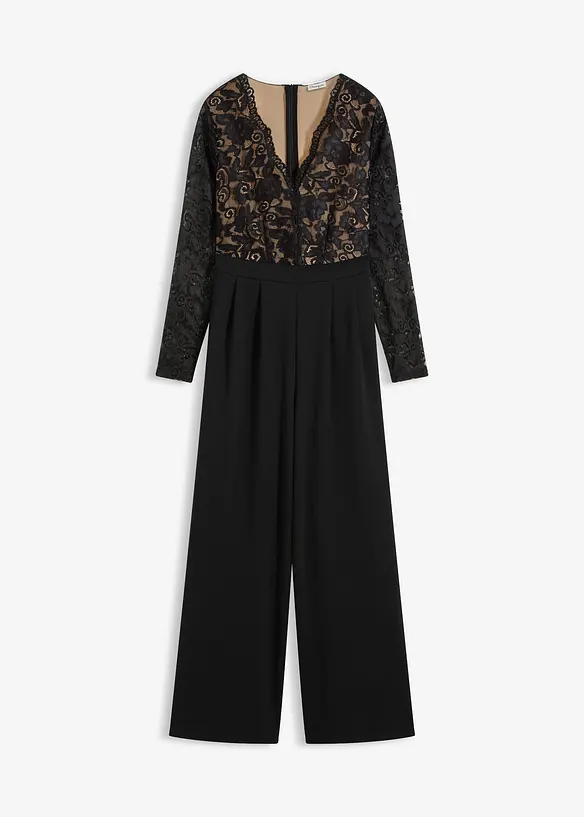 Jersey jumpsuit met kant, bonprix