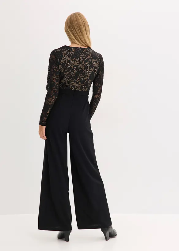 Jersey jumpsuit met kant, bonprix