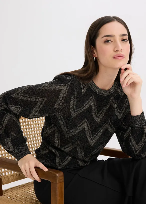 Fijn gebreide trui met glittereffect, bonprix