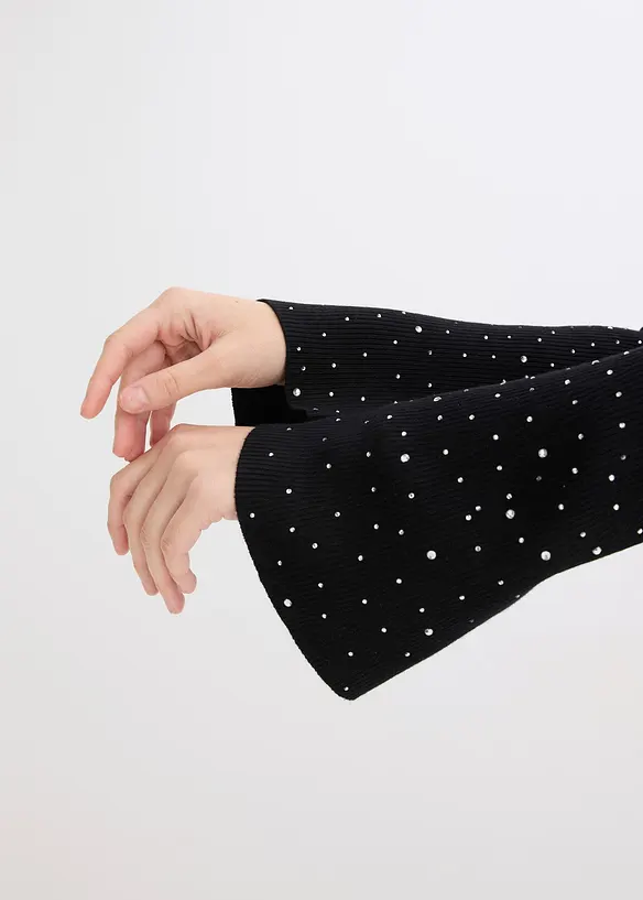 Fijn gebreide trui met versierde trompetmouwen, bonprix