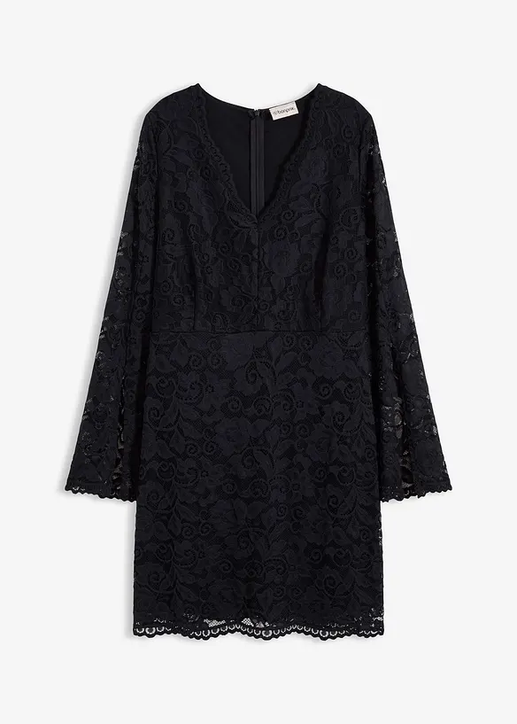 Kanten jurk met trompetmouwen, bonprix