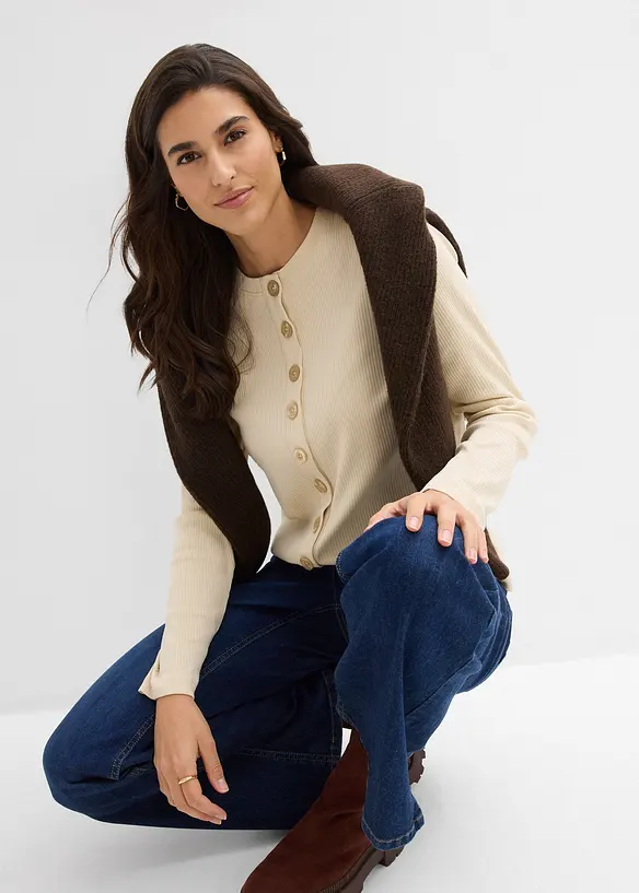 Geribde longsleeve van katoen, bonprix