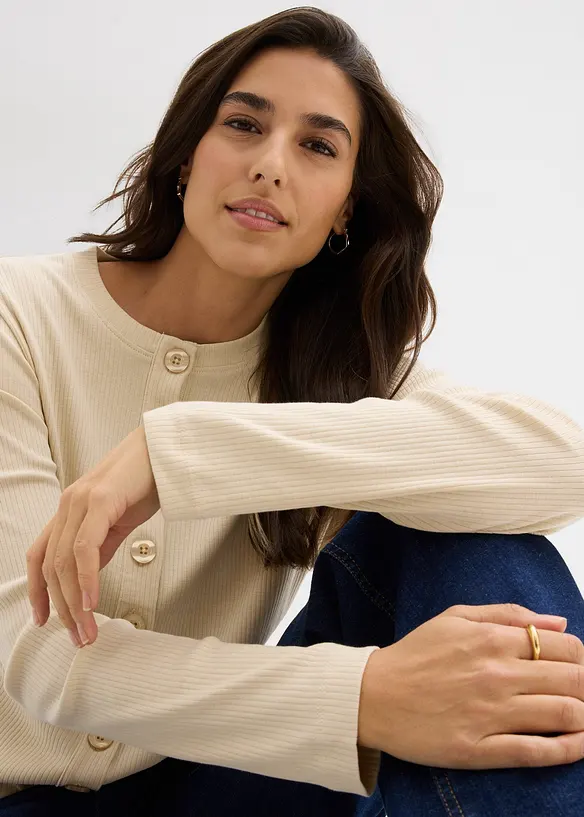 Geribde longsleeve van katoen, bonprix