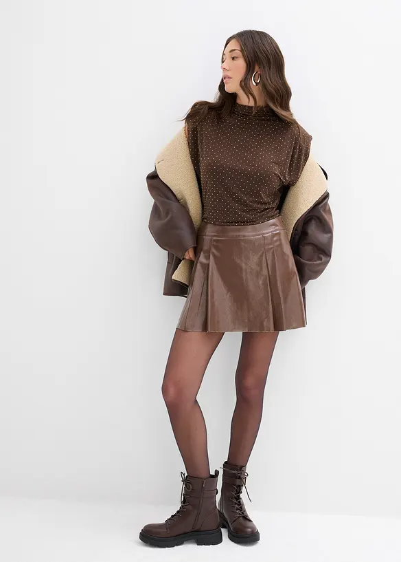 Korte rok van imitatieleer met plooien, bonprix