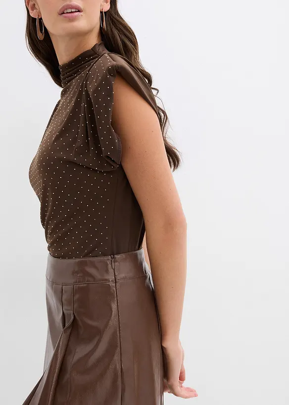 Korte rok van imitatieleer met plooien, bonprix