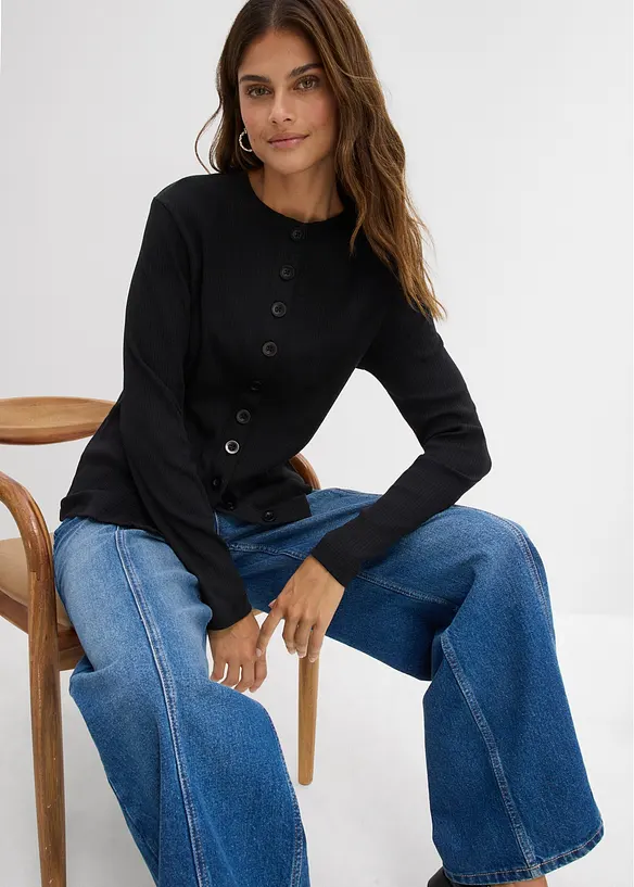 Geribde longsleeve van katoen, bonprix