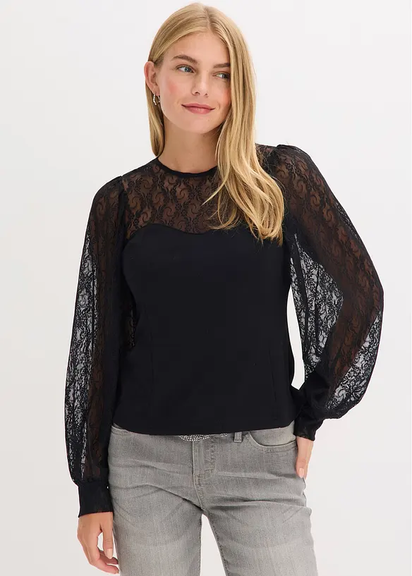 Longsleeve met kant, bonprix