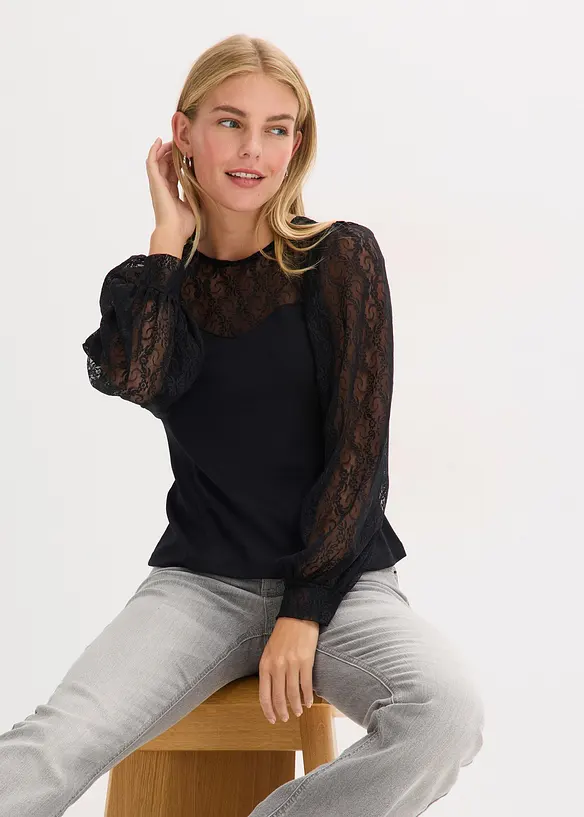 Longsleeve met kant, bonprix