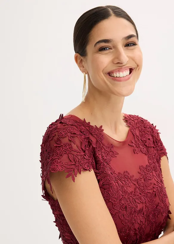 Midi jurk van delicate tule met kant, bonprix