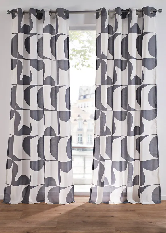 Transparant gordijn met grafisch motief van gerecycled polyester (1 stuk), bonprix