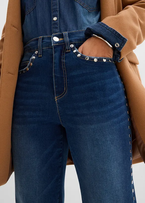 Flared jeans met studs, high waist, bonprix