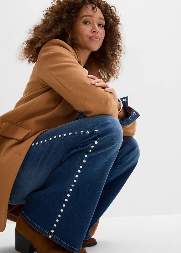 Flared jeans met studs, high waist, bonprix