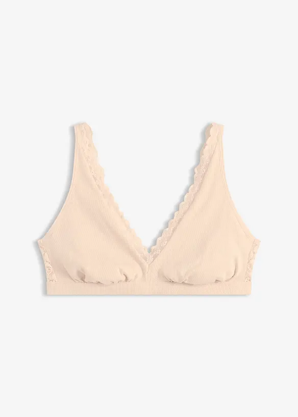 Geribde bralette met biologisch katoen en kant, bonprix