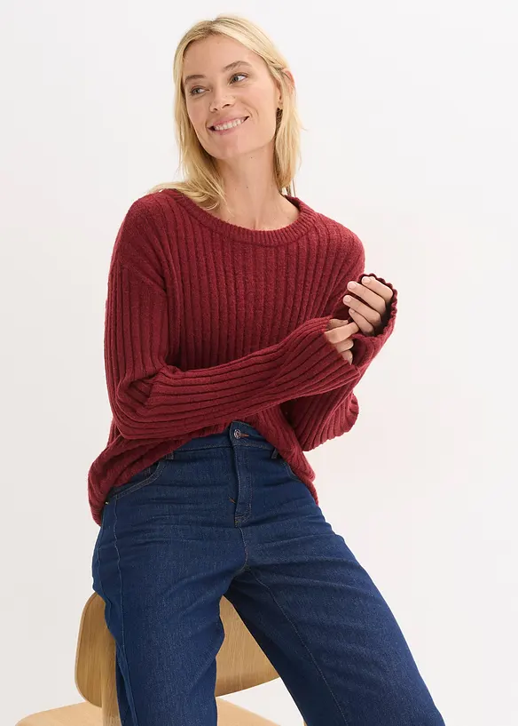 Geribde oversized trui, bonprix