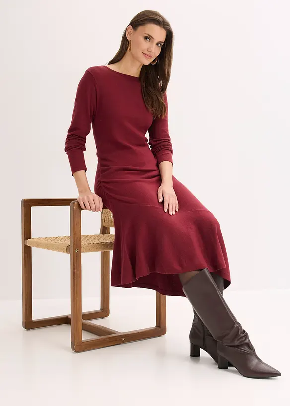 Gebreide jurk met asymmetrische onderrand van katoen en kasjmier, bonprix