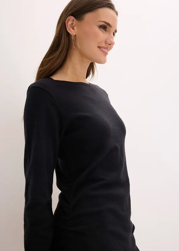 Gebreide jurk met asymmetrische onderrand van katoen en kasjmier, bonprix