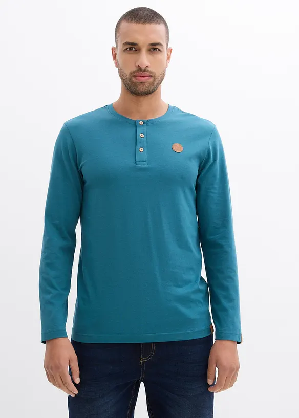 Henley shirt van biologisch katoen (set van 2), lange mouw, bonprix