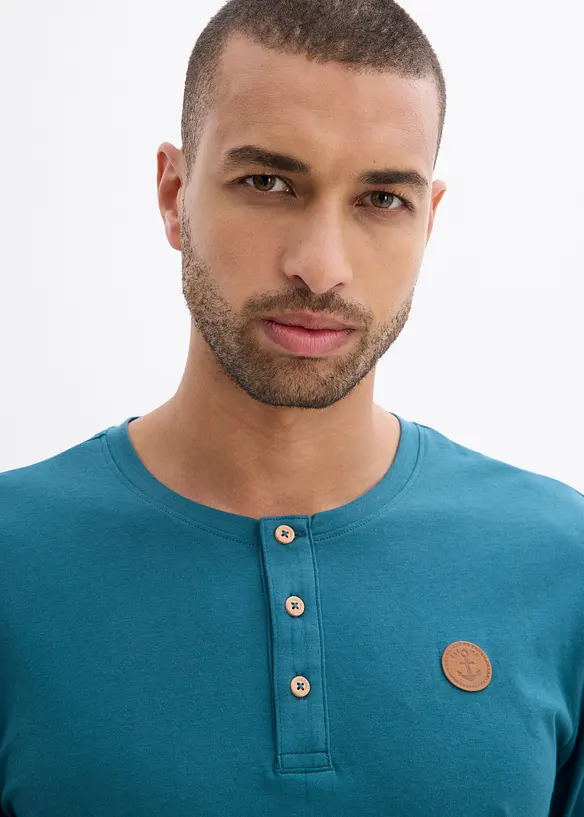 Henley shirt van biologisch katoen (set van 2), lange mouw, bonprix