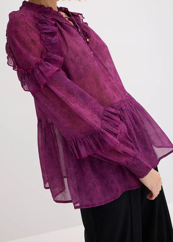 Chiffon blouse met ruches, bonprix