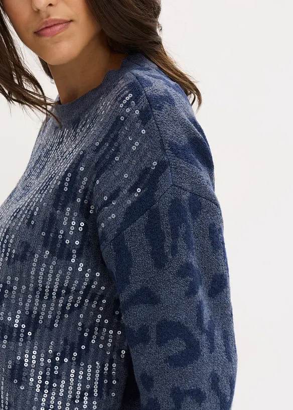 Jacquard oversized trui met pailletten, bonprix