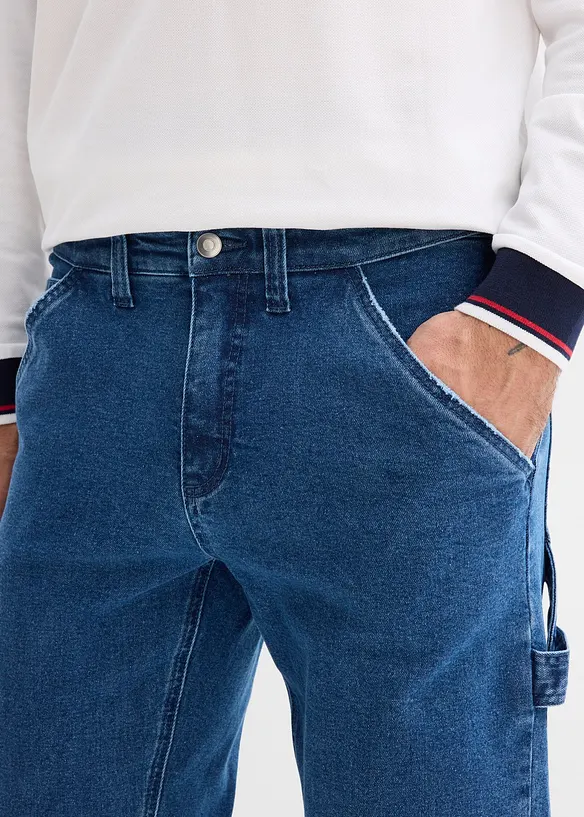 Relaxed fit carpenter jeans met comfortabele tailleband, straight, bonprix