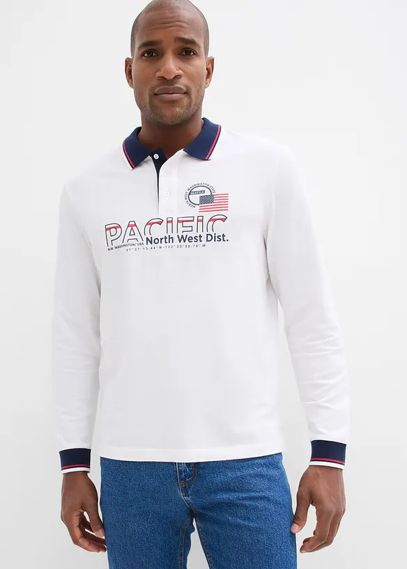 Piqu&eacute; poloshirt van bioloigisch katoen, met lange mouwen, bonprix