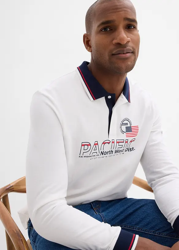Piqu&eacute; poloshirt van bioloigisch katoen, met lange mouwen, bonprix