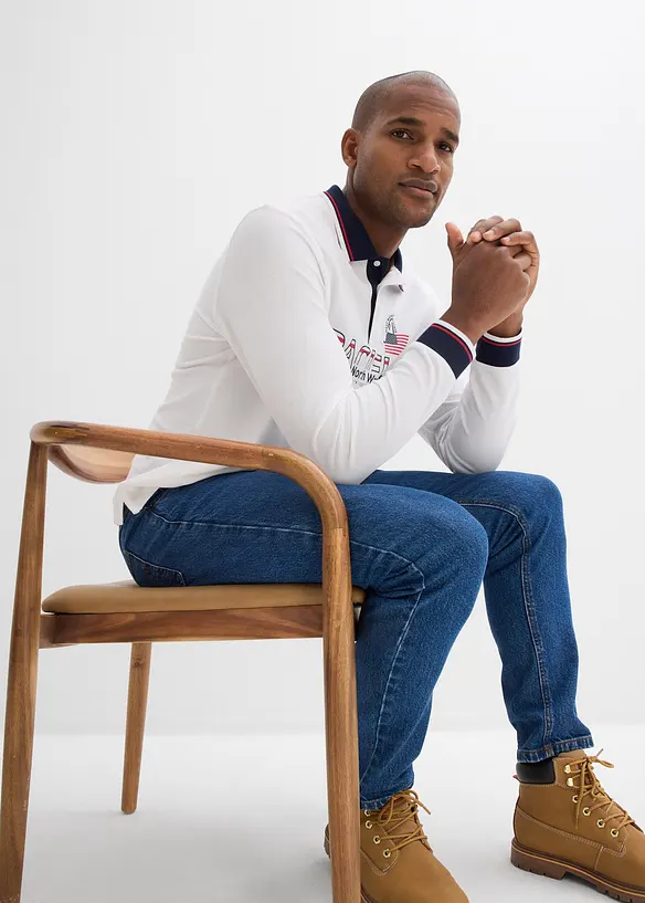 Piqu&eacute; poloshirt van bioloigisch katoen, met lange mouwen, bonprix